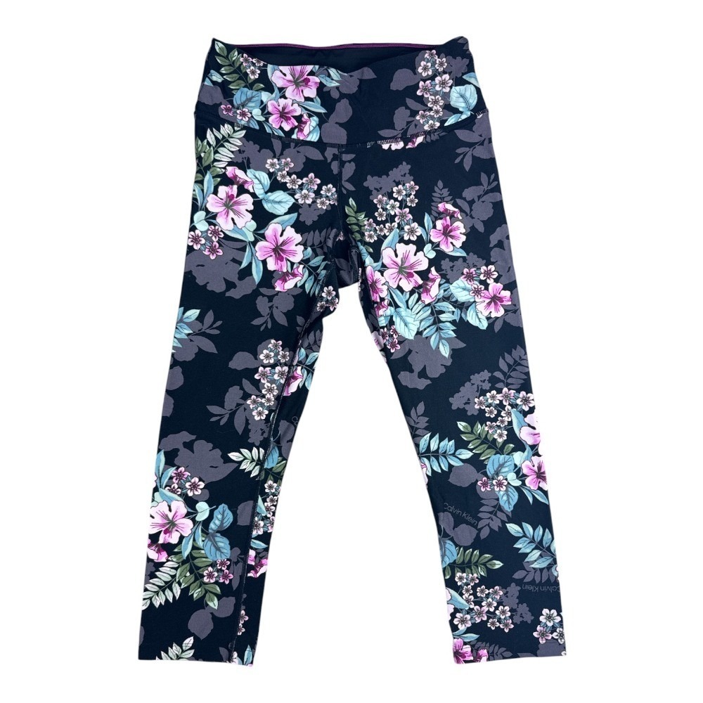 Calvin Klein Performance Womens Floral Cropped Leggings Black Pink Small Wicking